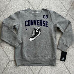 Kid's Converse PF Flyers Sneaker Graphic Crewneck Sweatshirt Gray Sz L - XS/S Wm